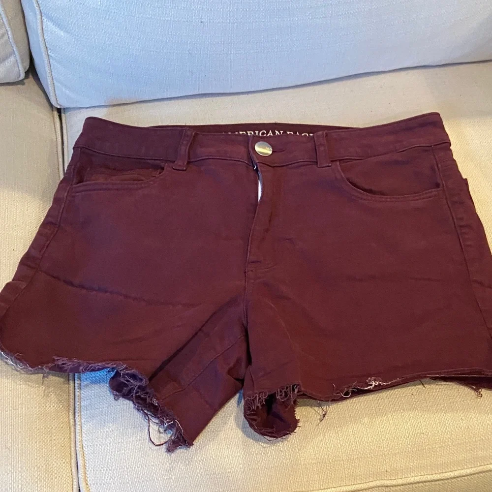 American Eagle Outfitters Women's Maroon Jean Shorts - Picture 1 of 12